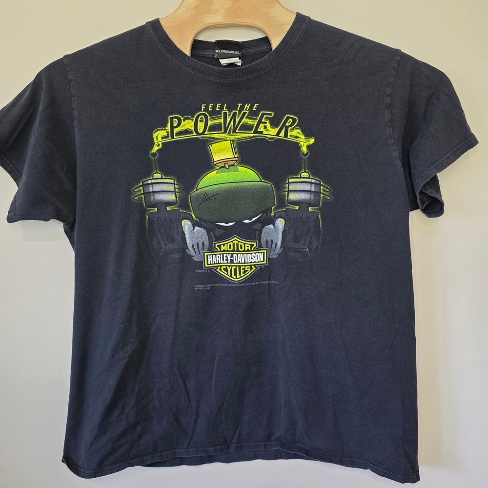 Harley-Davidson T-Shirt Mens 2XL Black Looney Tunes Marvin The Martian Graphic